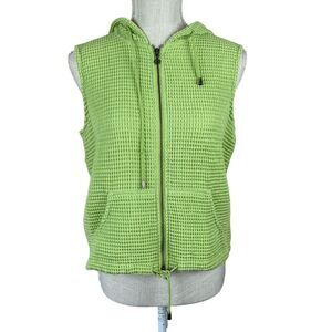 Christopher & Banks Waffle Weave Vest Womens‎ S Green Sleeveless Hooded Full Zip